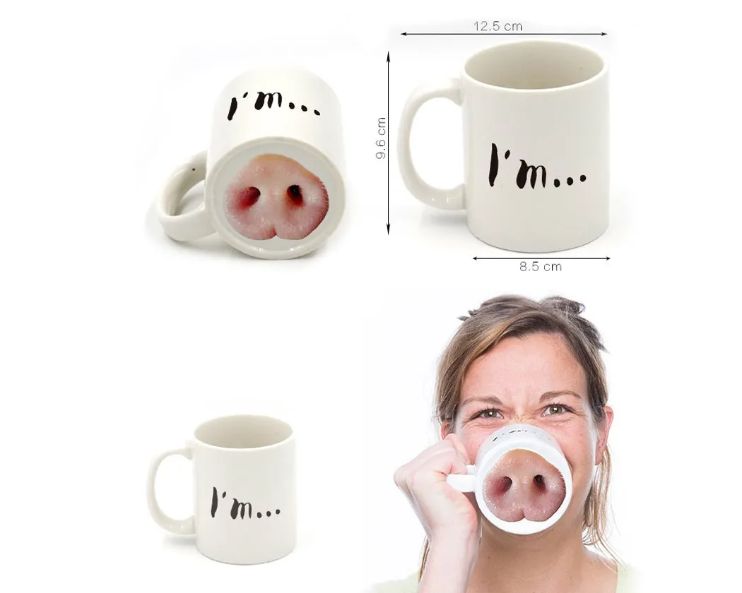 Pink Pig Nose Cup Ceramic Coffee Tea Mug - White