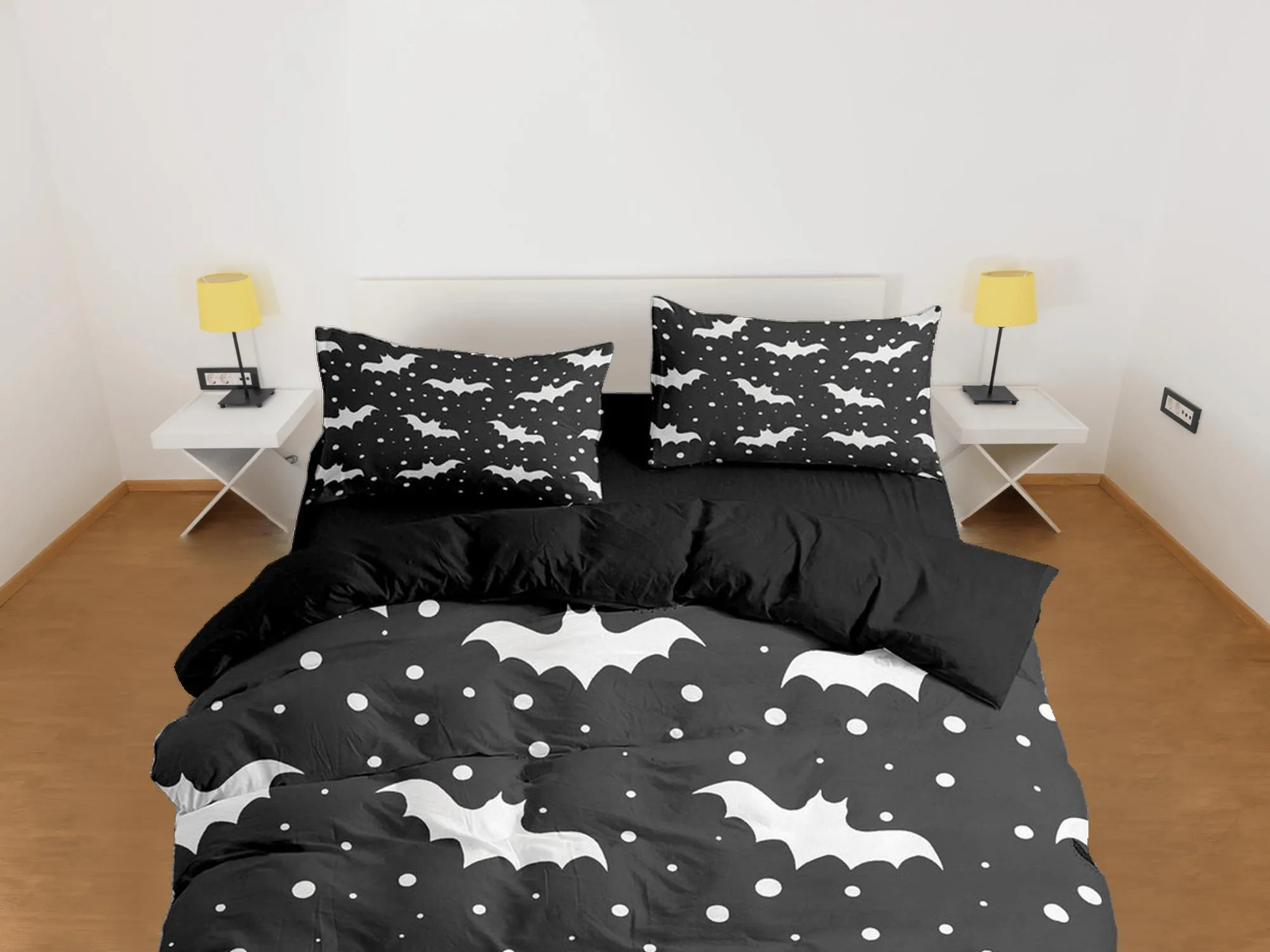 Polka dot bats halloween full bedding & pillowcase, duvet cover set dorm bedding, halloween decor, nursery toddler bedding, halloween gift