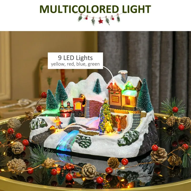 Prelit Christmas Musical Villages with Rotating Tree Animated Xmas Village with Sound Fibre Optic Transformer or Battery-Operated Festival Decoration for Tabletop