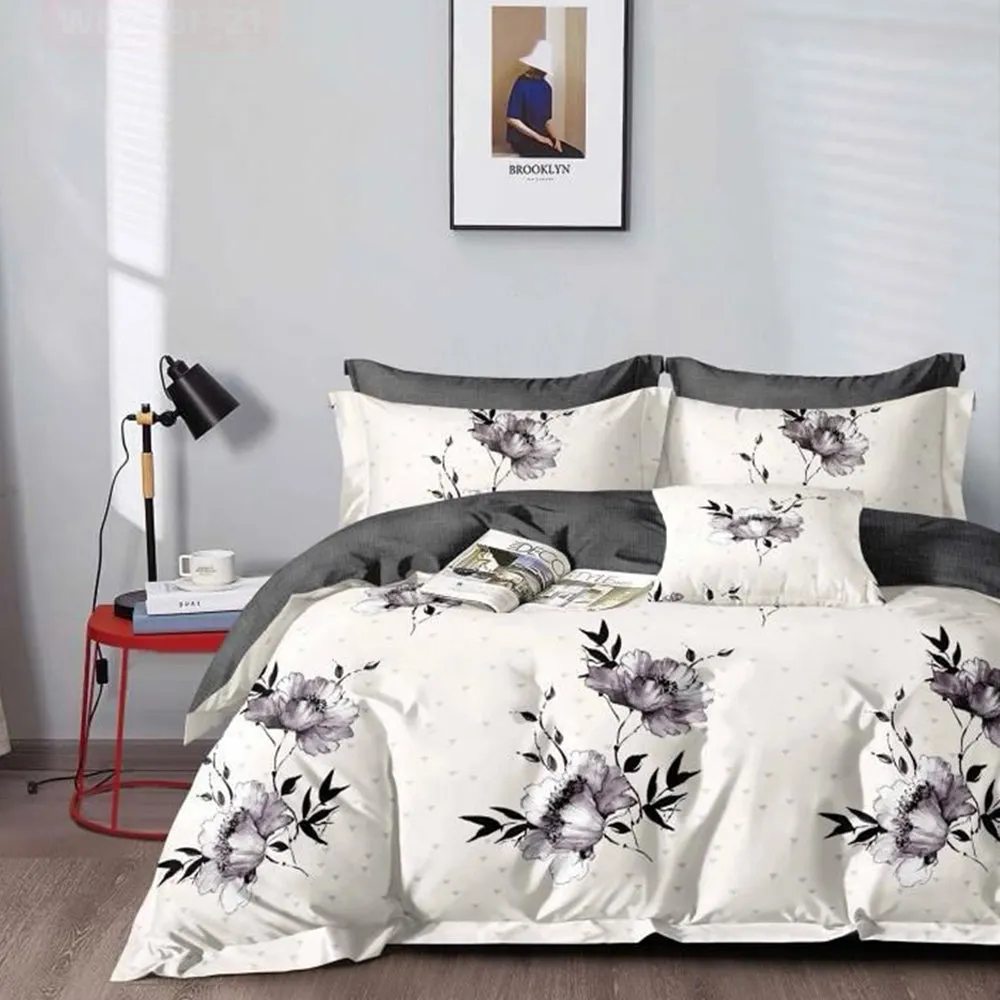 Premium Quality Super Soft King Size 6 pieces Duvet Cover Set 220x240cm Grey Floral