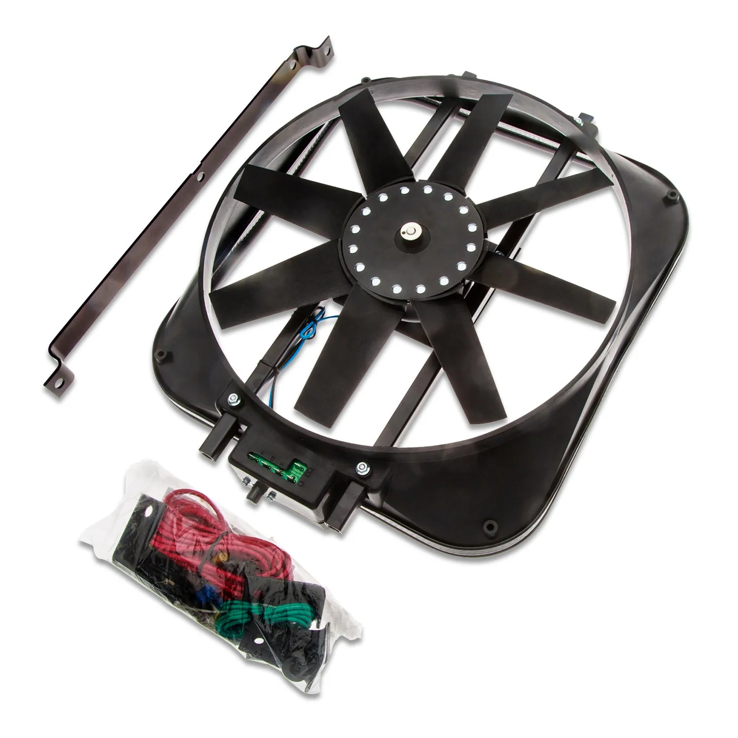 Proform Mustang Electric Cooling Fan - 15" Fan - Puller - 2800 CFM - Curved Blade - 16-1/8 x 18" - 4" Thick - Plastic Shroud - Plastic