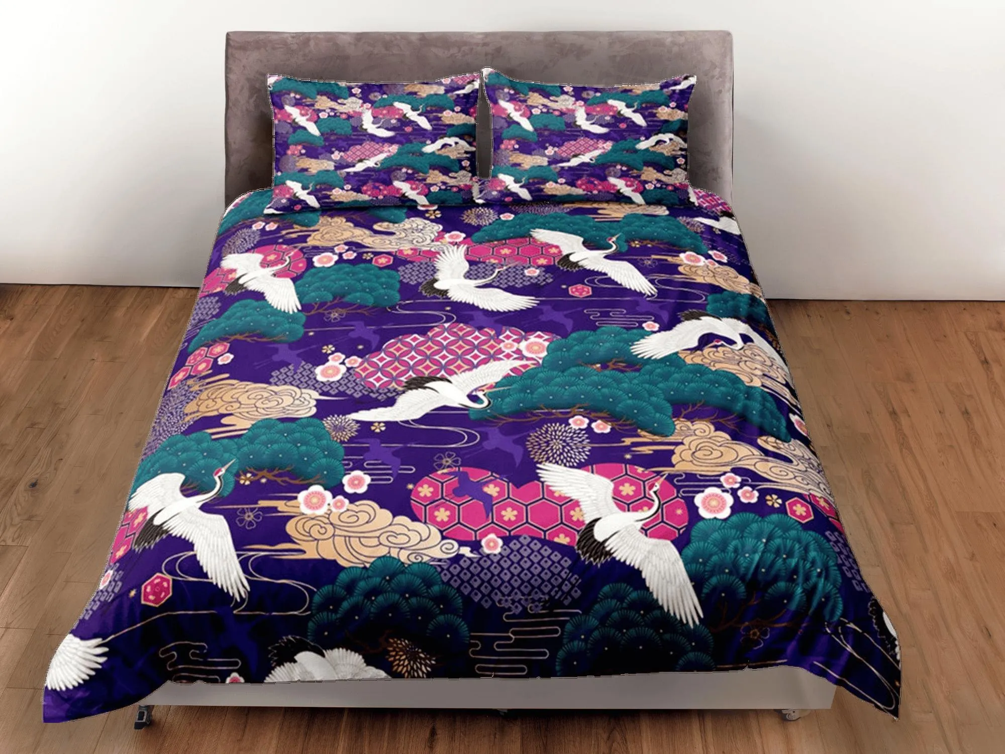 Purple Duvet Cover Set Japanese Bedspread, Dorm Bedding Pillowcase, Floral King Duvet Cover Full, Queen Duvet Comforter Cover