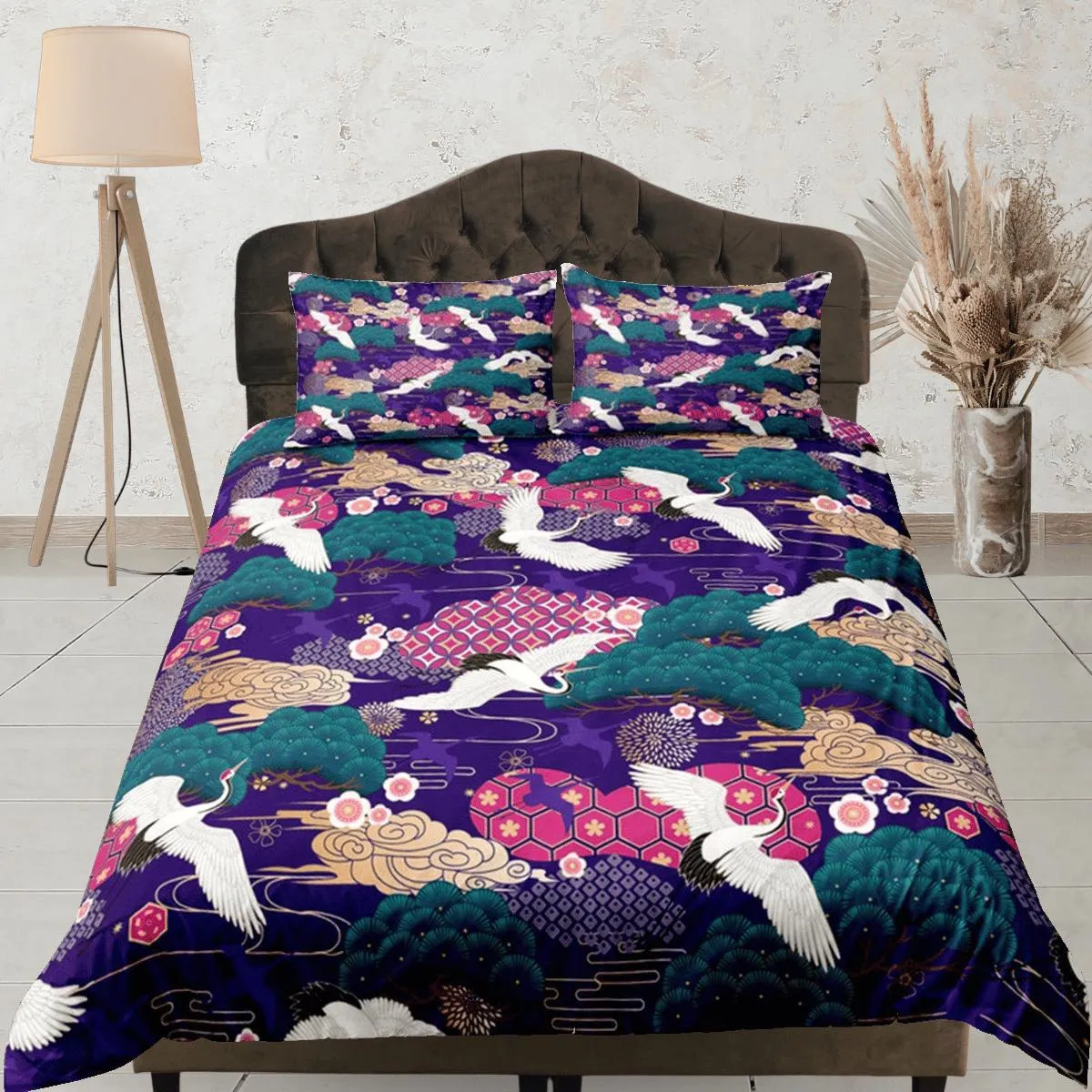 Purple Duvet Cover Set Japanese Bedspread, Dorm Bedding Pillowcase, Floral King Duvet Cover Full, Queen Duvet Comforter Cover