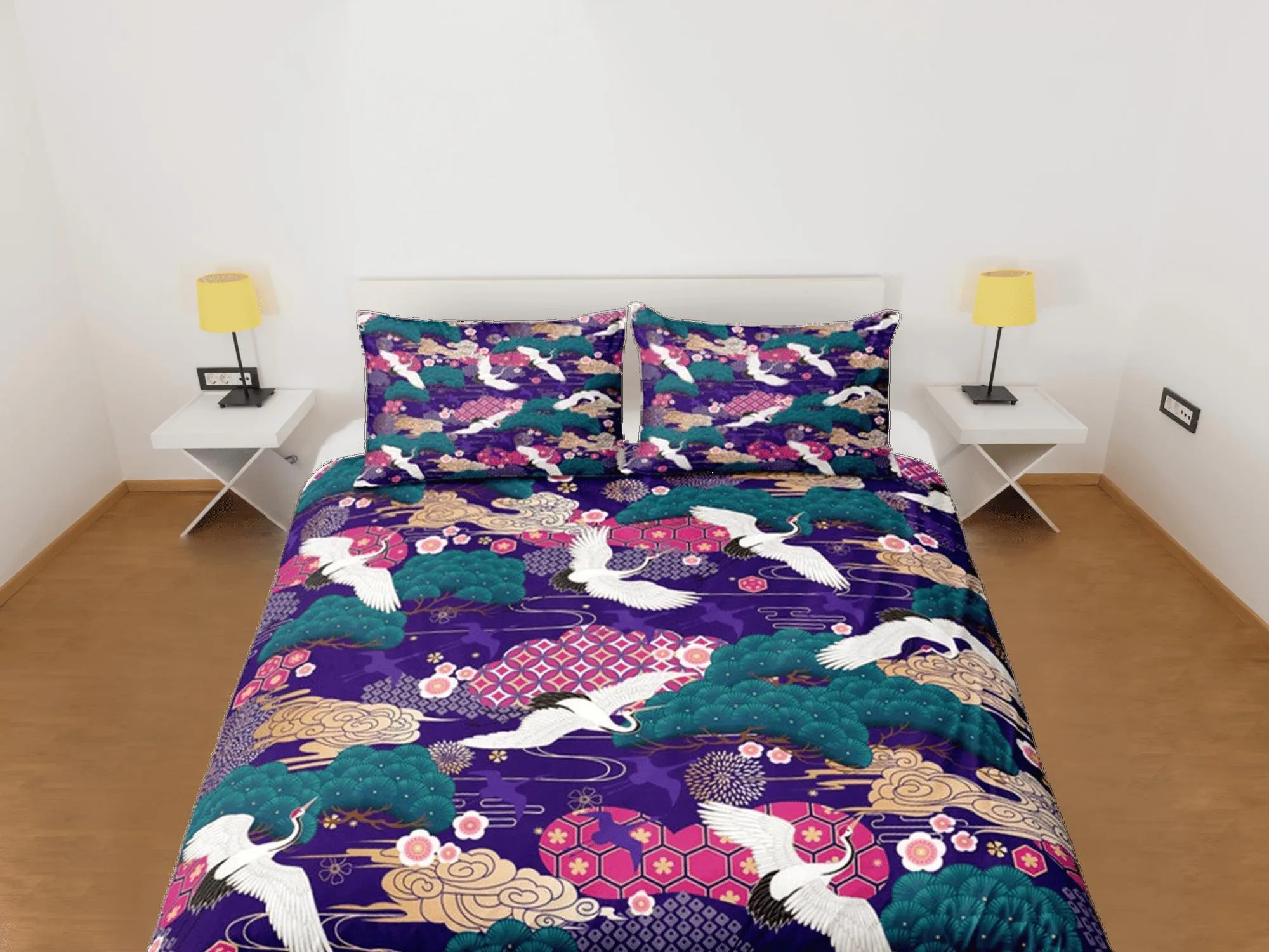 Purple Duvet Cover Set Japanese Bedspread, Dorm Bedding Pillowcase, Floral King Duvet Cover Full, Queen Duvet Comforter Cover