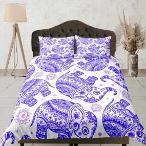 Purple Elephant Duvet Cover Set Boho Bedding, Bohemian Dorm Bedding with Pillowcase