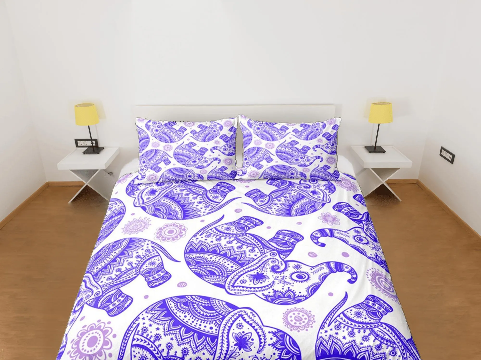 Purple Elephant Duvet Cover Set Boho Bedding, Bohemian Dorm Bedding with Pillowcase