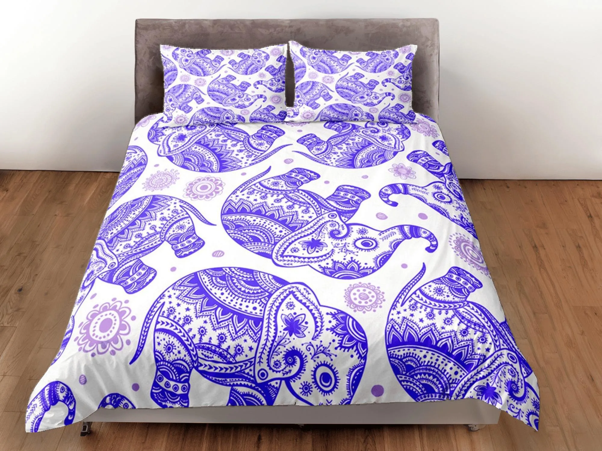 Purple Elephant Duvet Cover Set Boho Bedding, Bohemian Dorm Bedding with Pillowcase