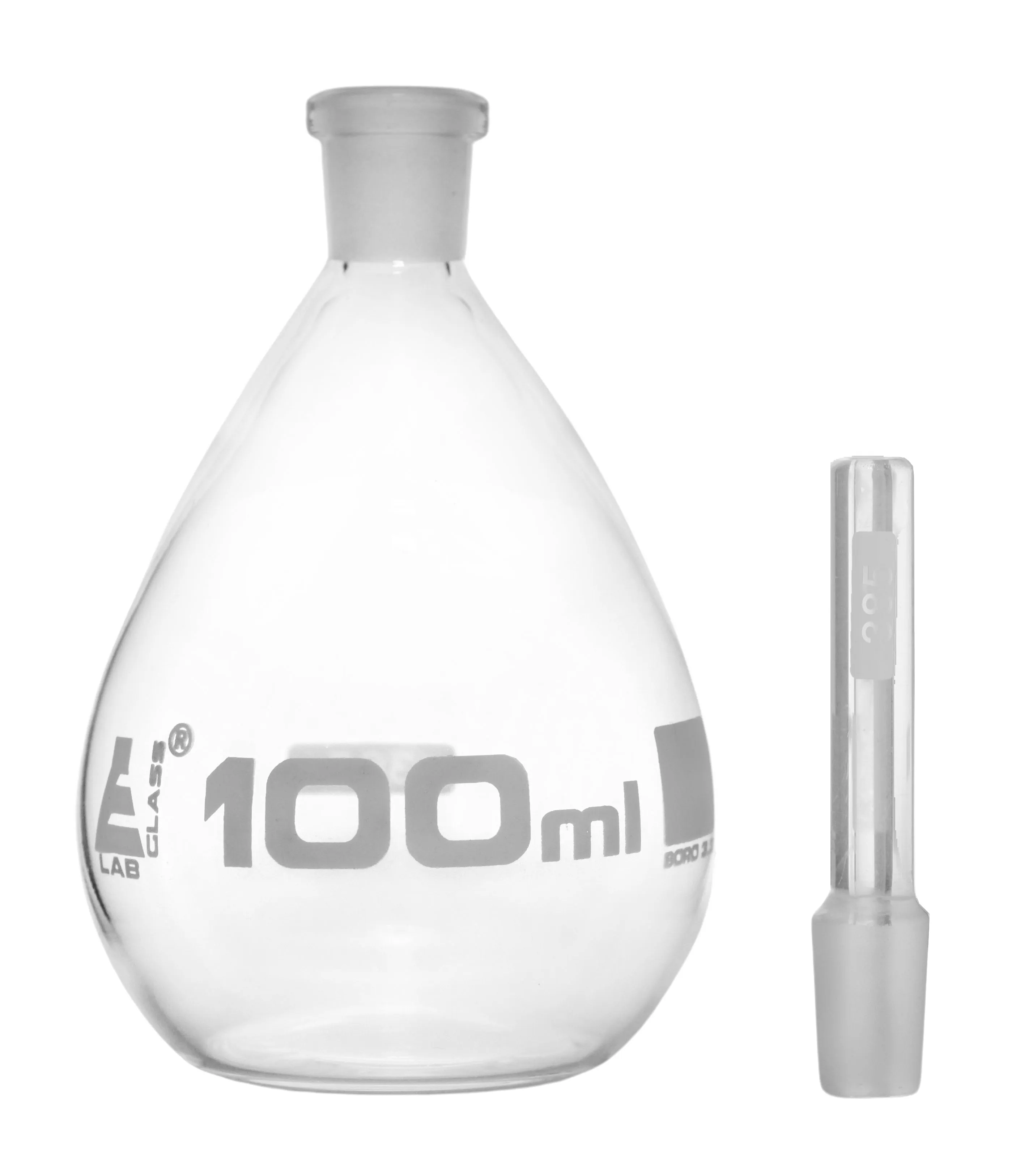 Pycnometer, Calibrated, 100mL - Specific Gravity Bottle with Flat Bottom & Perforated Stopper - Borosilicate 3.3 Glass - Eisco Labs