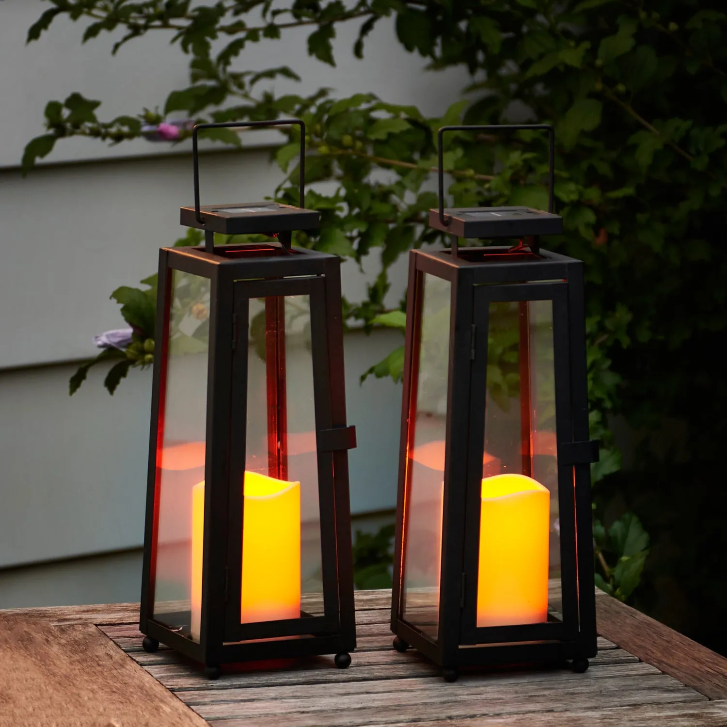 Quincy Black Medium Solar Metal Lanterns, Set of 2