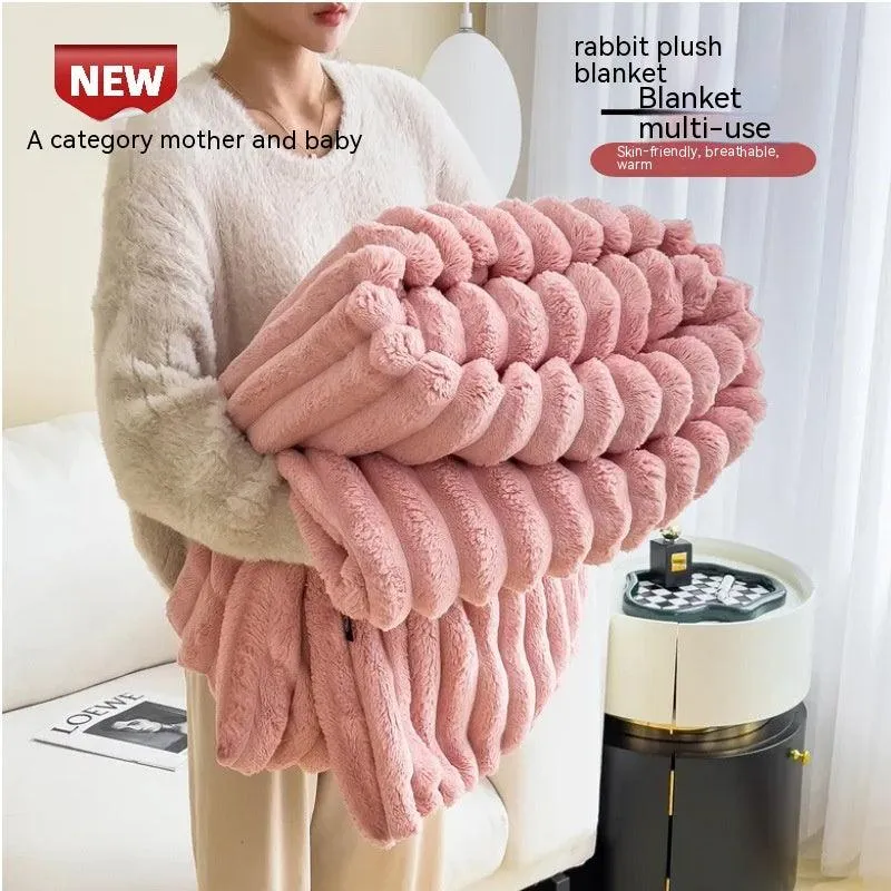 Rabbit Plush Multifunctional Blanket Flannel Milk Fiber