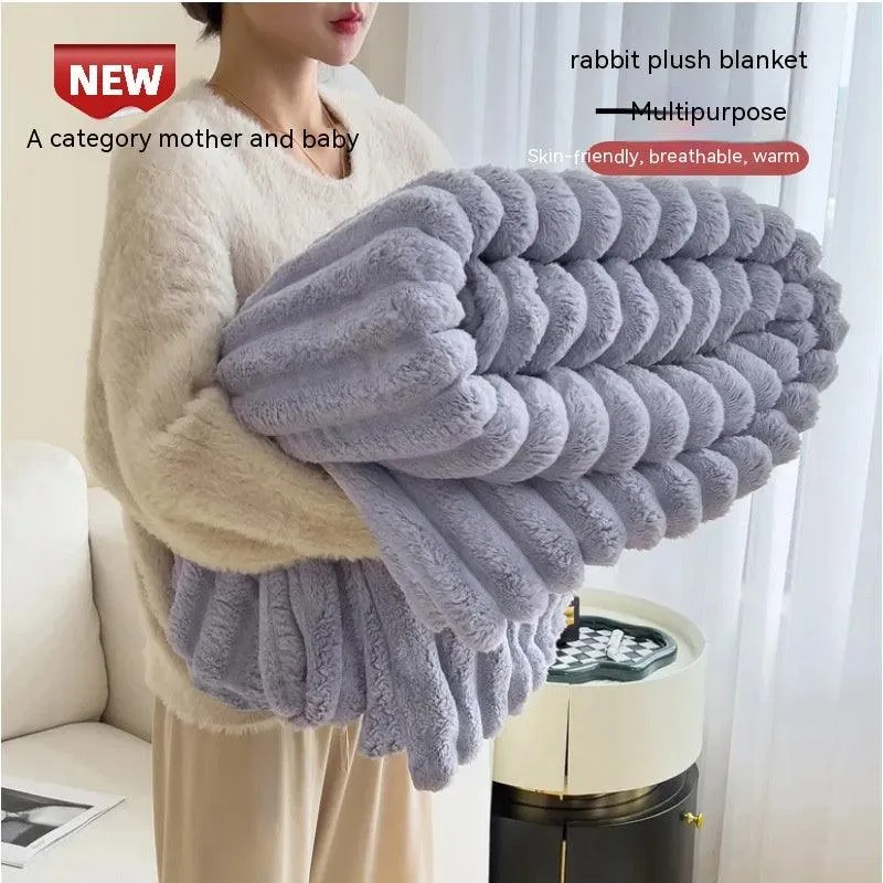 Rabbit Plush Multifunctional Blanket Flannel Milk Fiber