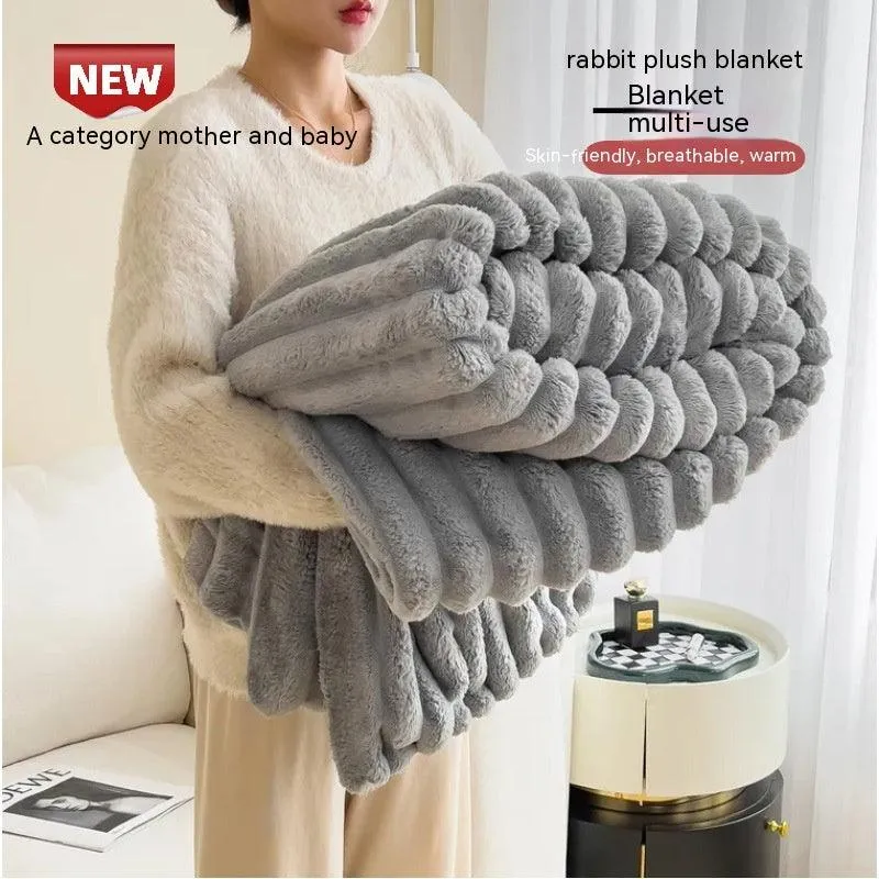 Rabbit Plush Multifunctional Blanket Flannel Milk Fiber