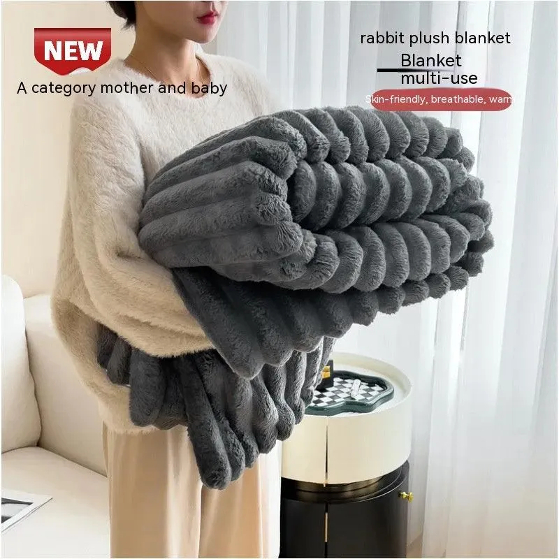 Rabbit Plush Multifunctional Blanket Flannel Milk Fiber