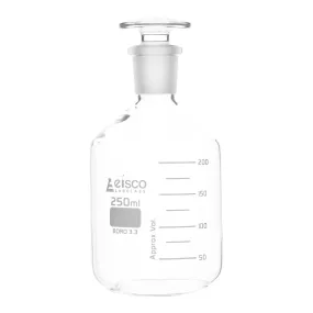 Reagent Bottle, 250mL - Graduated - Narrow Mouth with Solid Glass Stopper - Borosilicate Glass