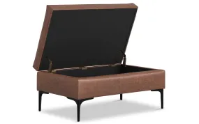 Rebecca Rectangular Coffee Table Storage Ottoman with Lift Up in Distressed Vegan Leather