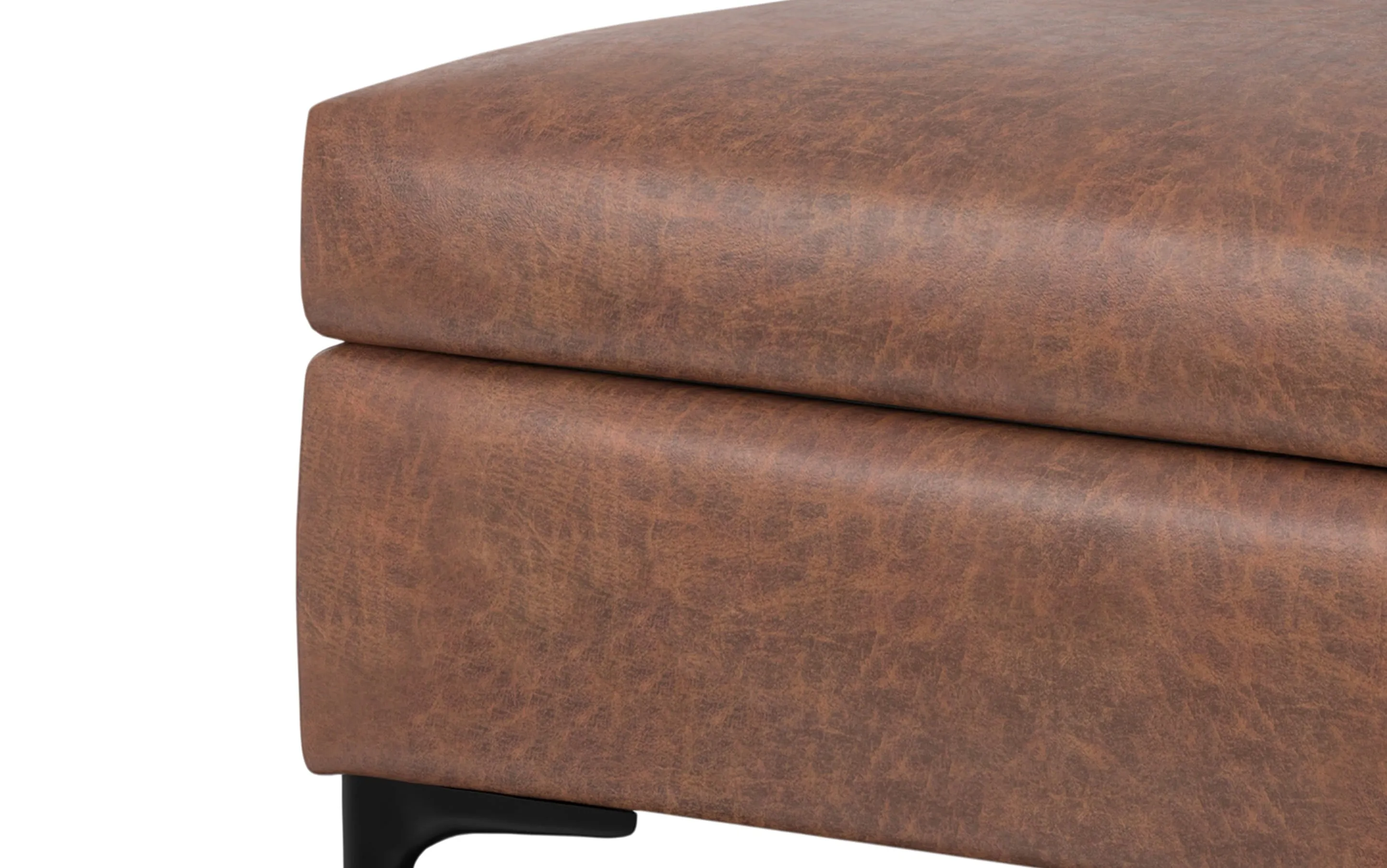 Rebecca Rectangular Coffee Table Storage Ottoman with Lift Up in Distressed Vegan Leather