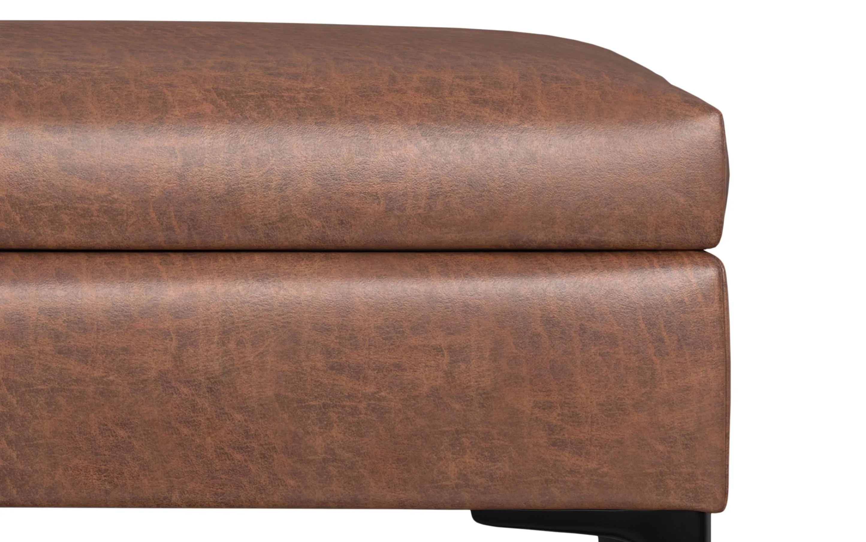 Rebecca Rectangular Coffee Table Storage Ottoman with Lift Up in Distressed Vegan Leather