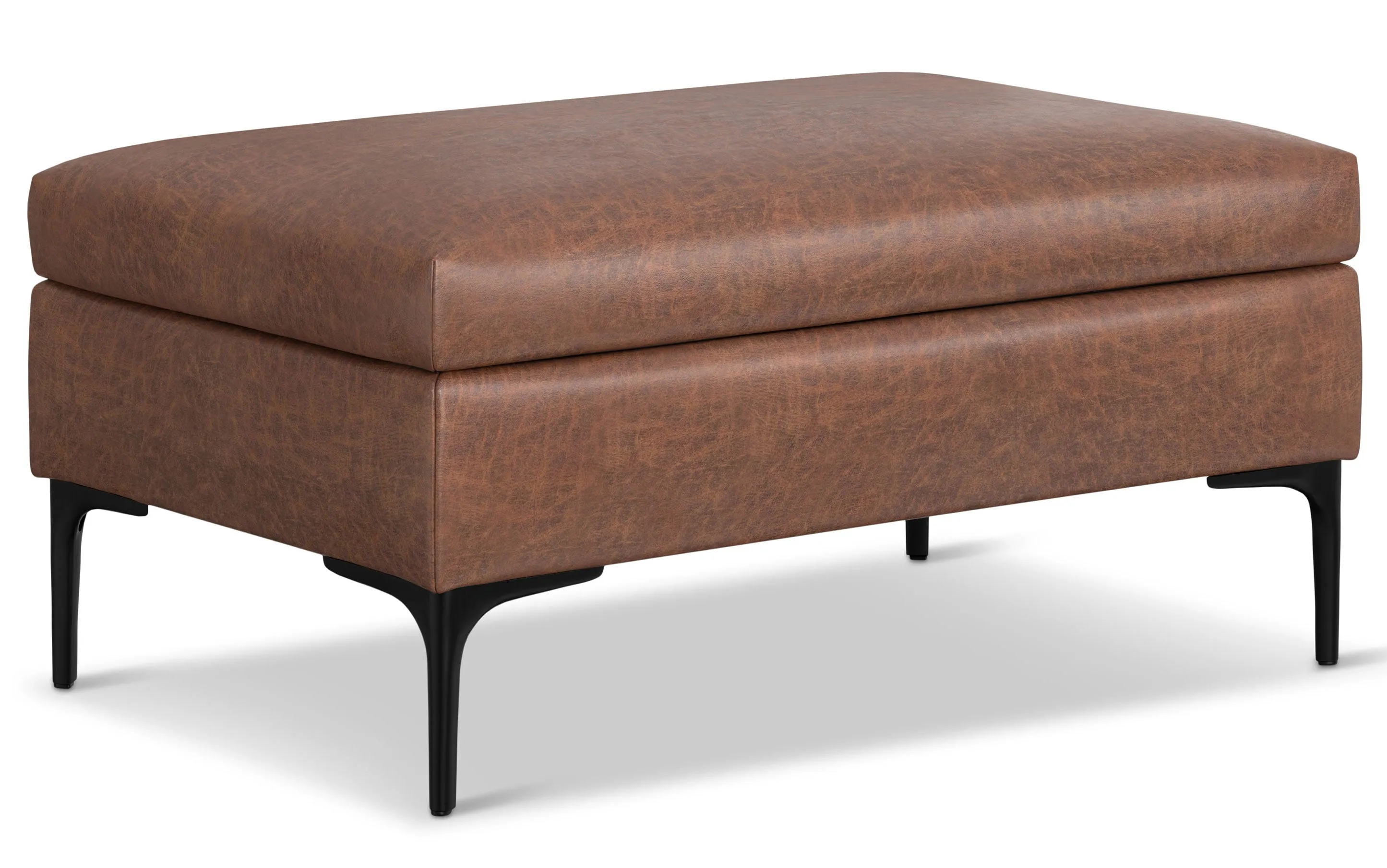 Rebecca Rectangular Coffee Table Storage Ottoman with Lift Up in Distressed Vegan Leather