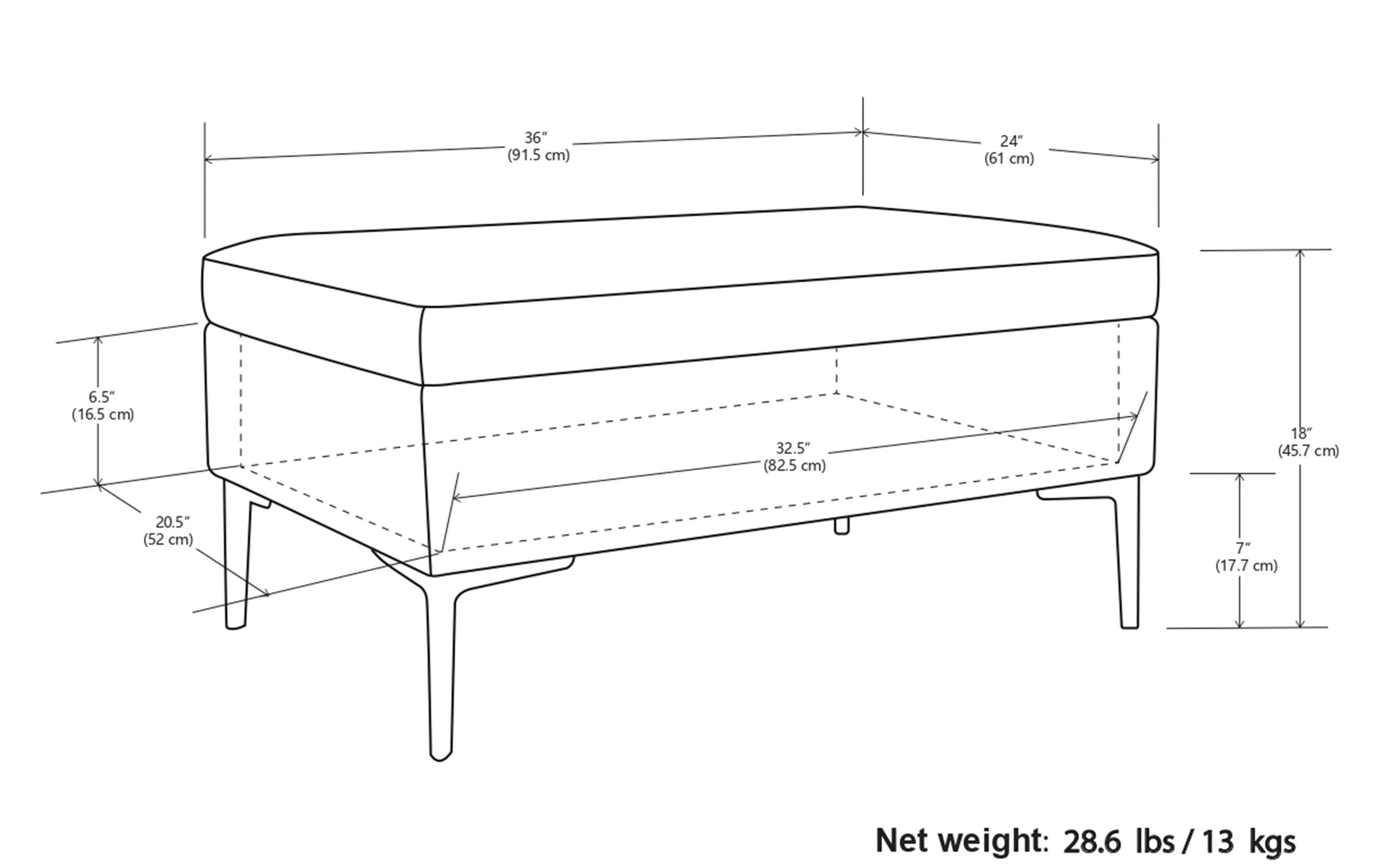 Rebecca Rectangular Coffee Table Storage Ottoman with Lift Up Lid in Linen Style Fabric