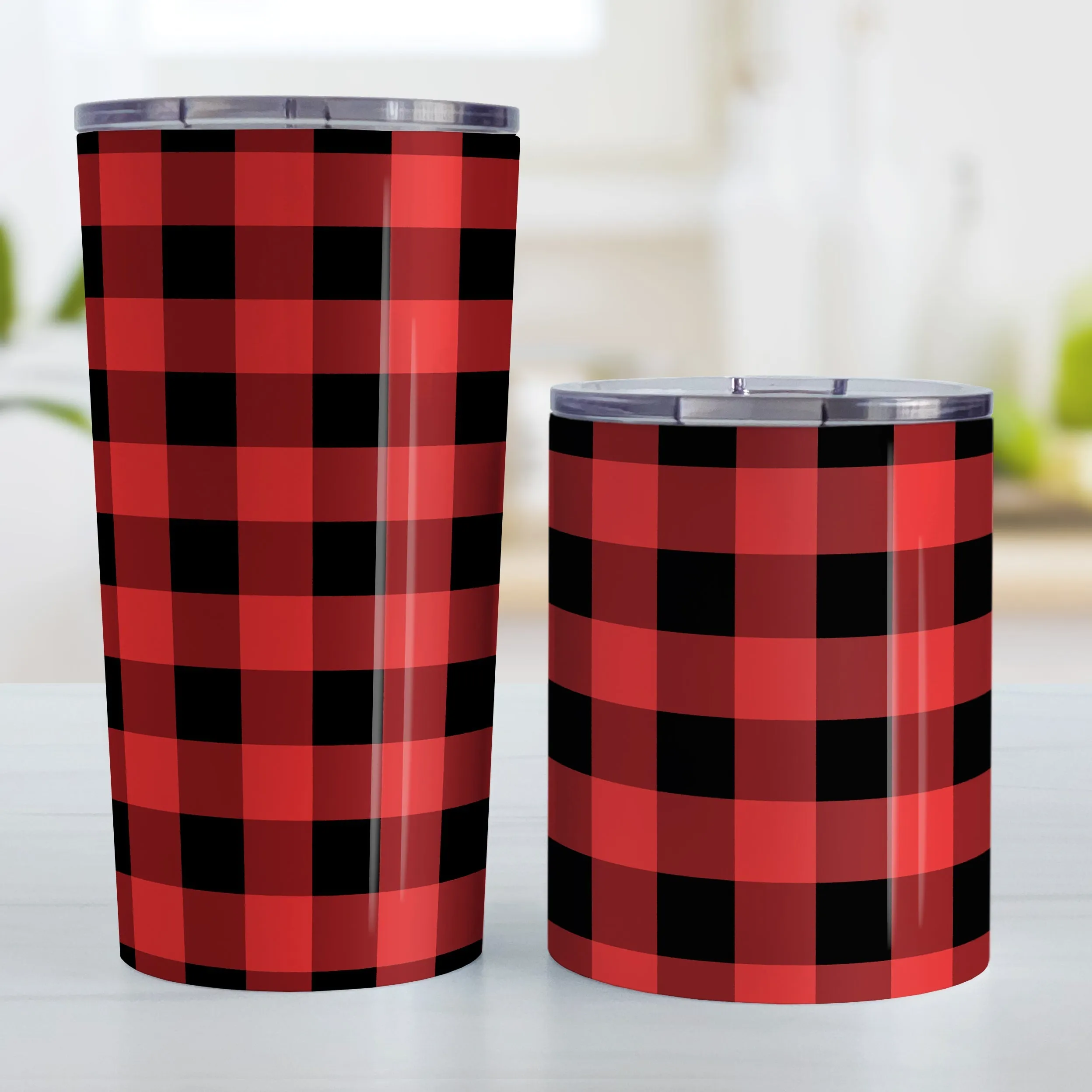 Red and Black Buffalo Plaid Tumbler Cup