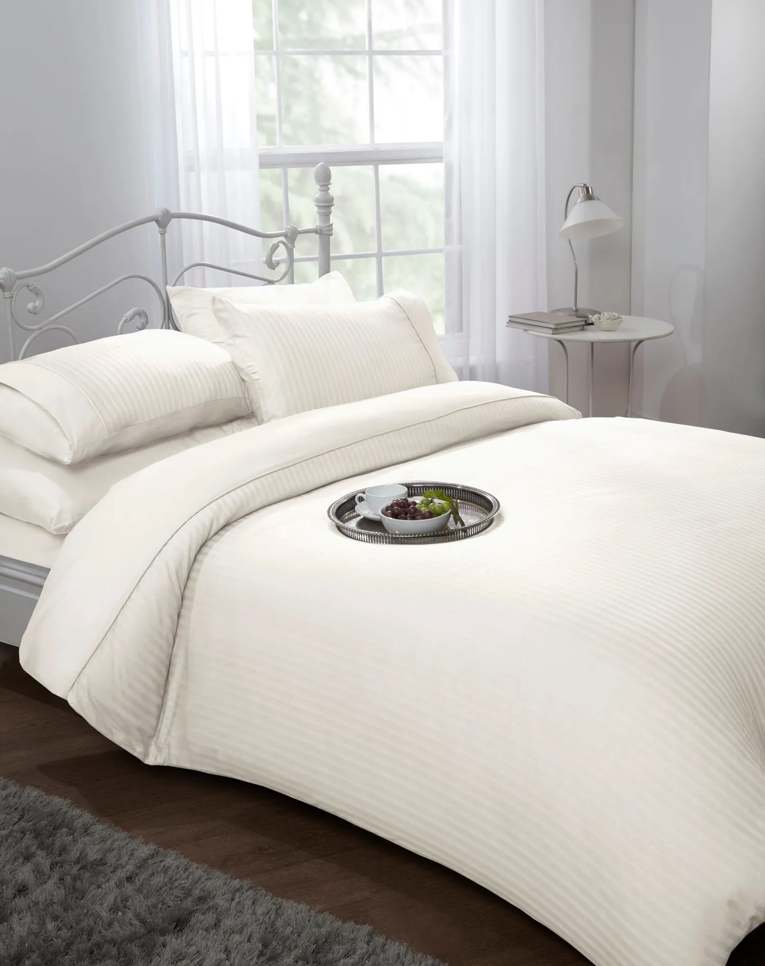 Ritz 300 Thread Count Satin Stripe Duvet Set in Cream