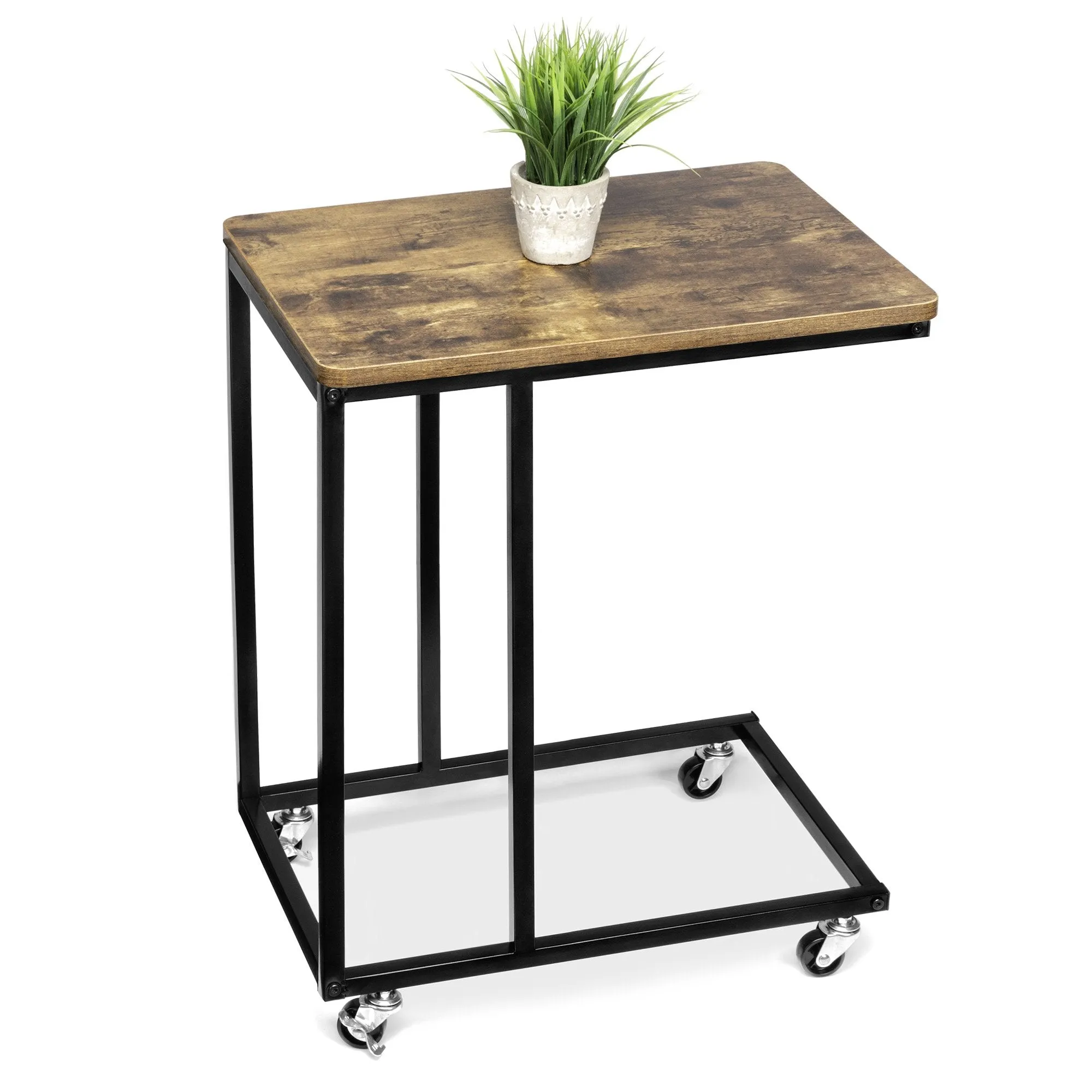 Rolling End Side C-Table for Laptop, Meals, Drinks, w/ Wheels