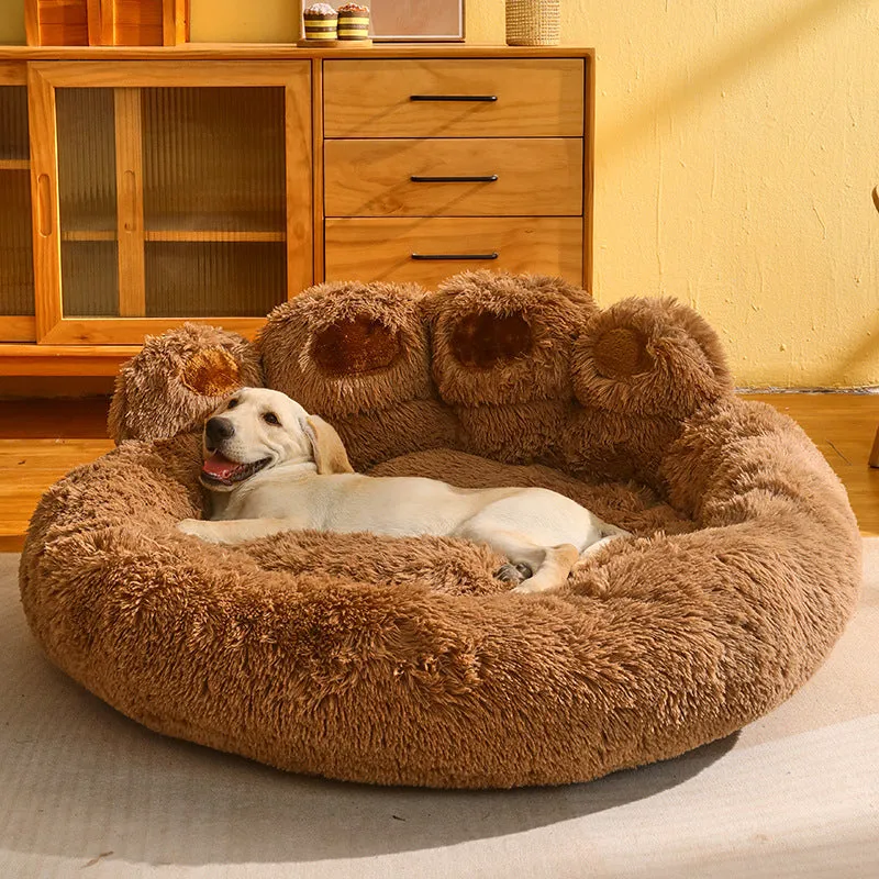 Round Plush Soft Warm Bear Pet Bed