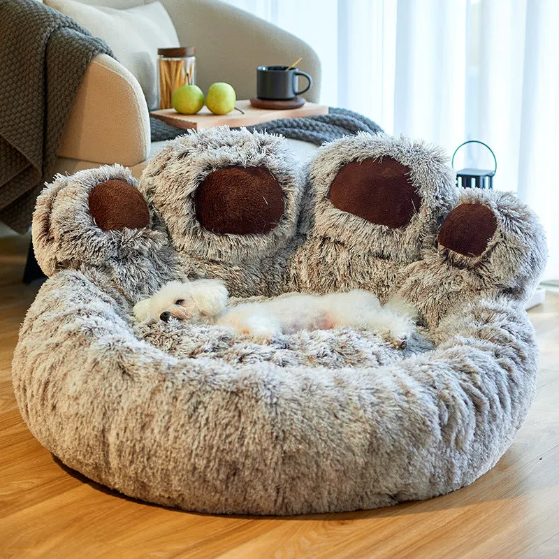 Round Plush Soft Warm Bear Pet Bed