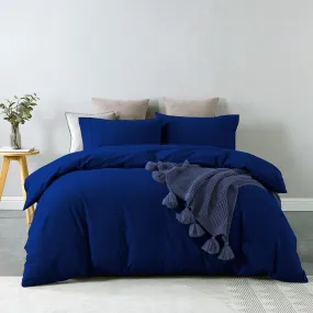 Royal Comfort Vintage Washed 100% Cotton Quilt Cover Set Bedding Ultra Soft Double Royal Blue