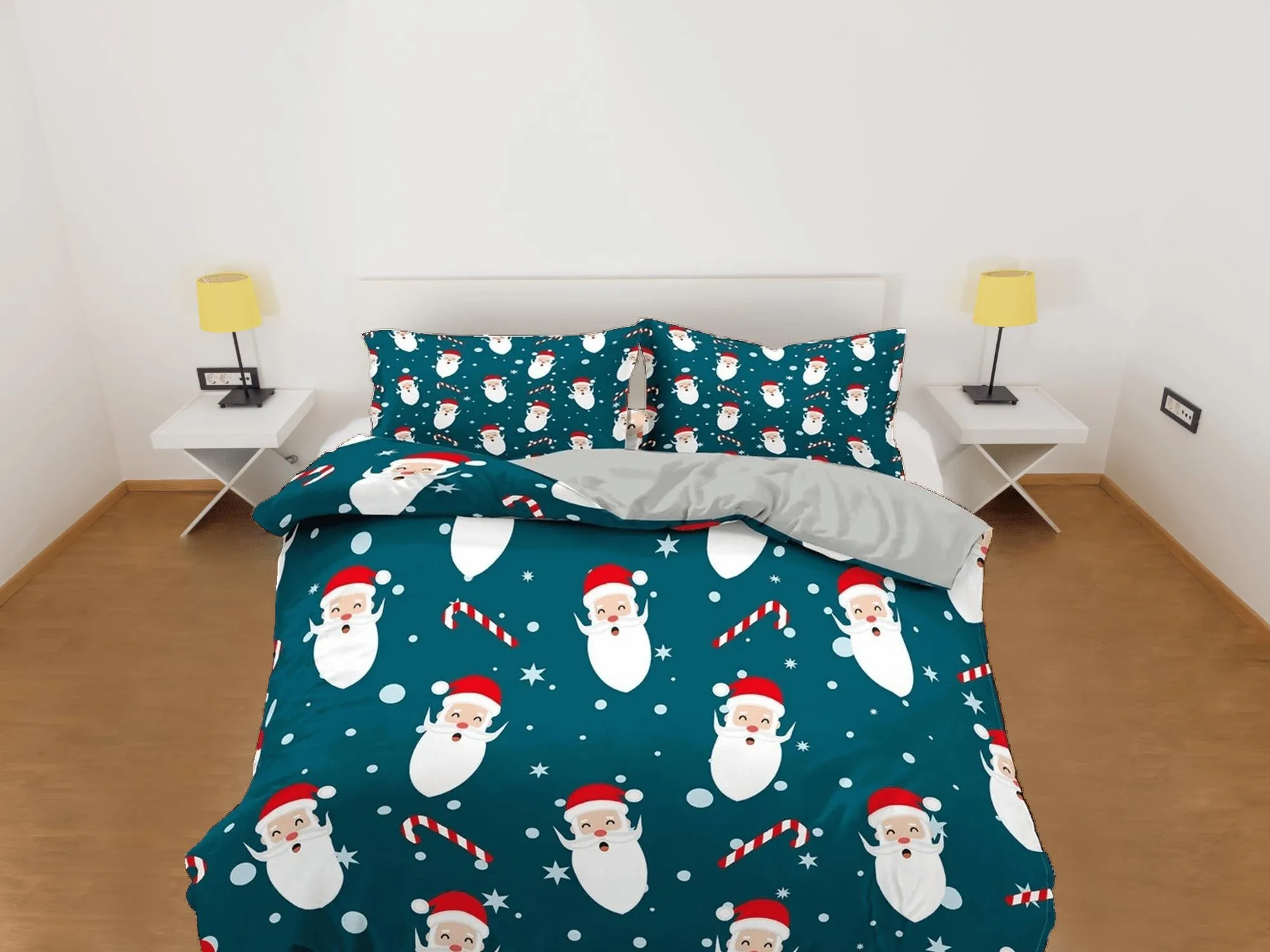 Santa Claus and candy cane Christmas bedding & pillowcase holiday gift duvet cover king queen toddler bedding baby Christmas farmhouse decor