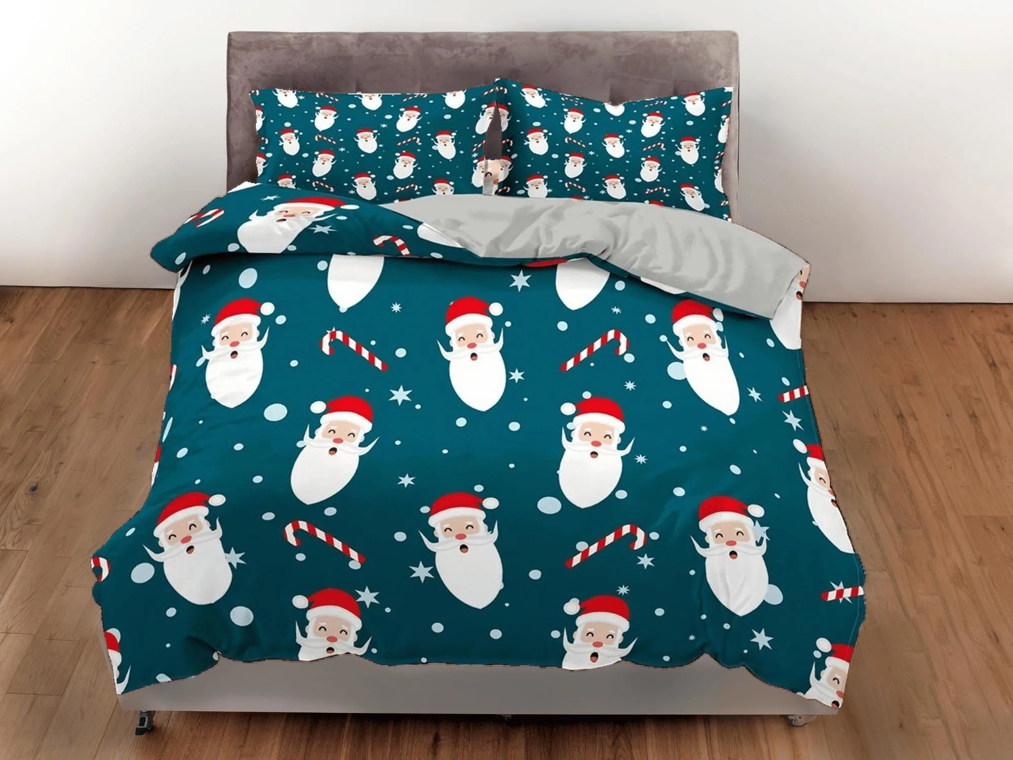 Santa Claus and candy cane Christmas bedding & pillowcase holiday gift duvet cover king queen toddler bedding baby Christmas farmhouse decor