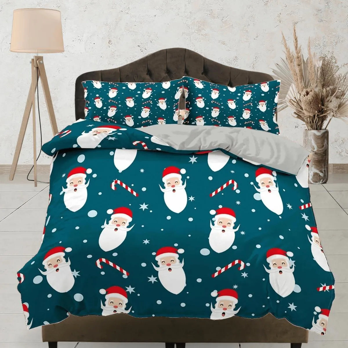 Santa Claus and candy cane Christmas bedding & pillowcase holiday gift duvet cover king queen toddler bedding baby Christmas farmhouse decor