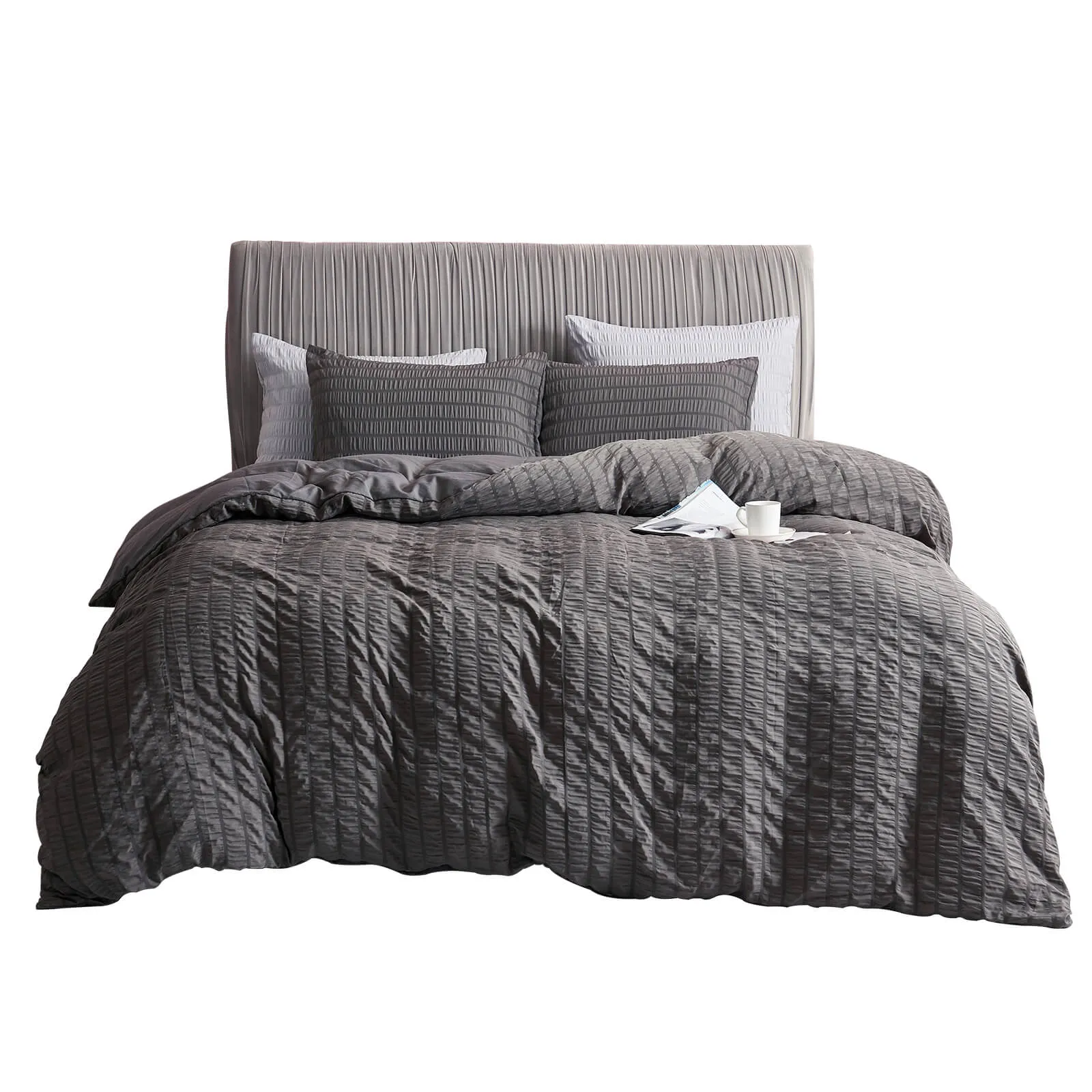 Seersucker Stripe Duvet Cover Set (Deep Grey)