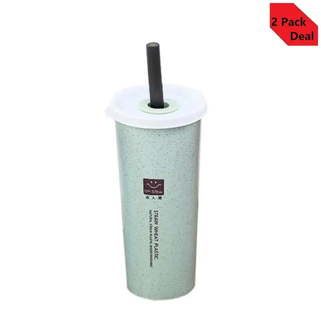 Set of 2 Eco-friendly 450ml Straws   Drinking Cup Unbreakable Reusable Wheat Fiber Straw Coffee Cup for Travel Office Home Accessories