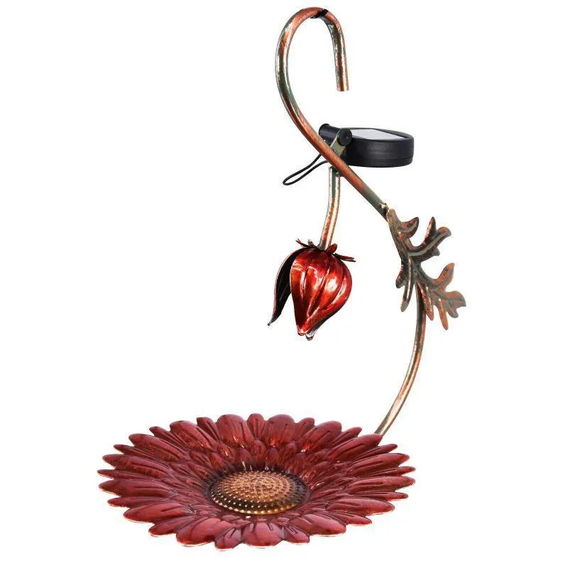 Solar LED Light Red Hanging Metal Bird Feeder