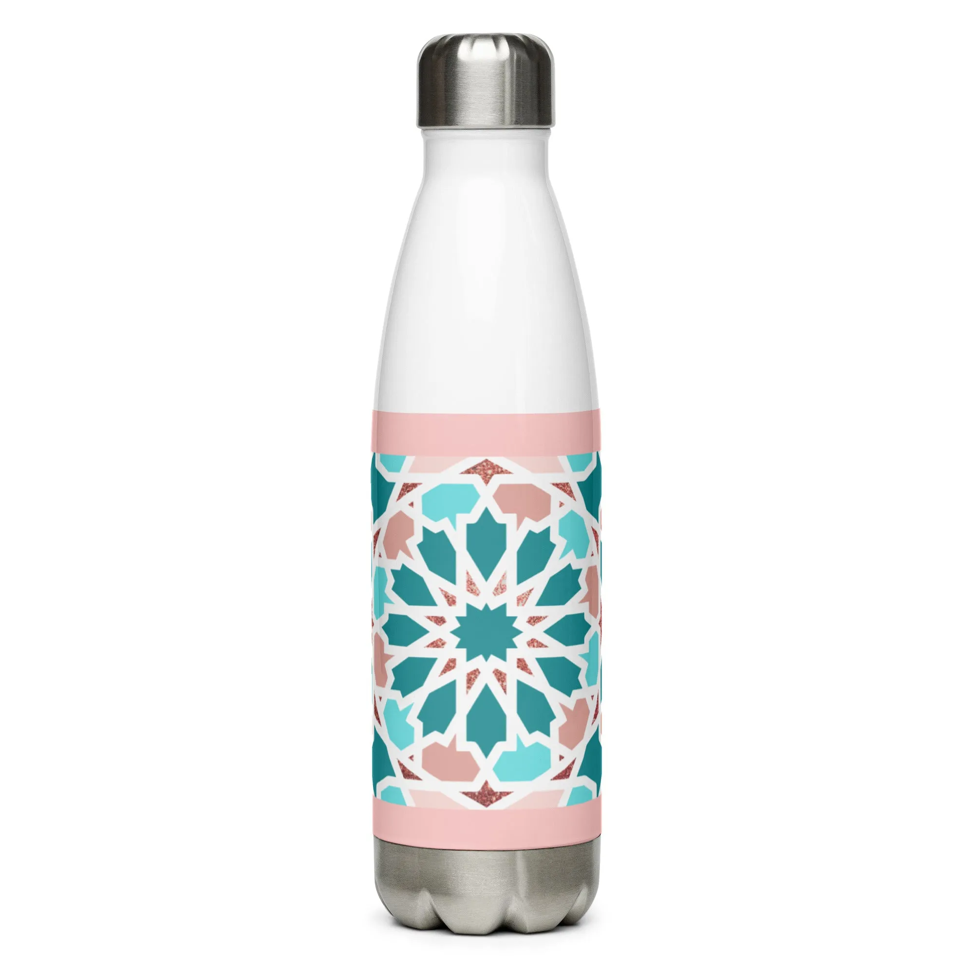 Stainless Steel Water Bottle - Arabian Geometric Pointed Star in Red Sea colors