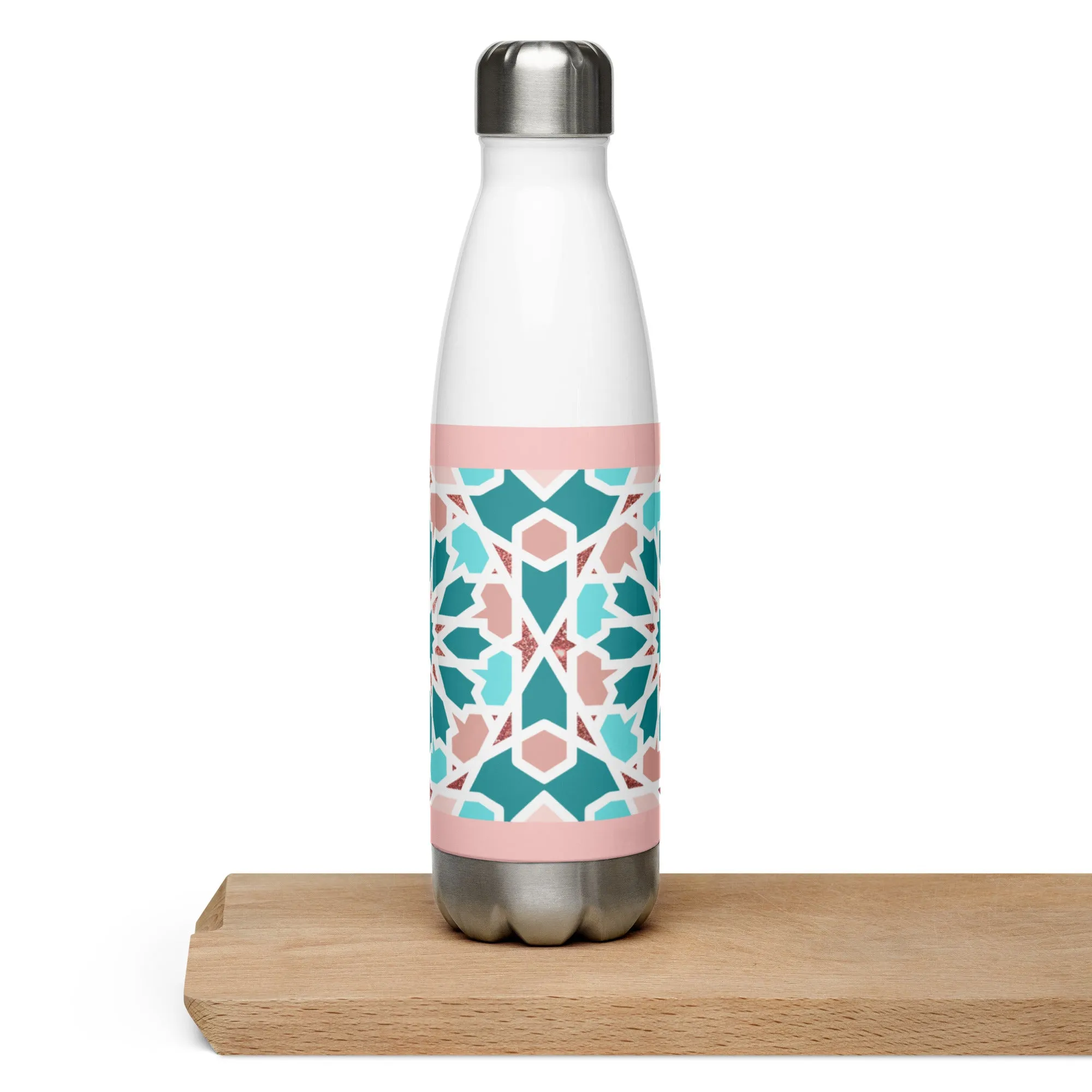 Stainless Steel Water Bottle - Arabian Geometric Pointed Star in Red Sea colors