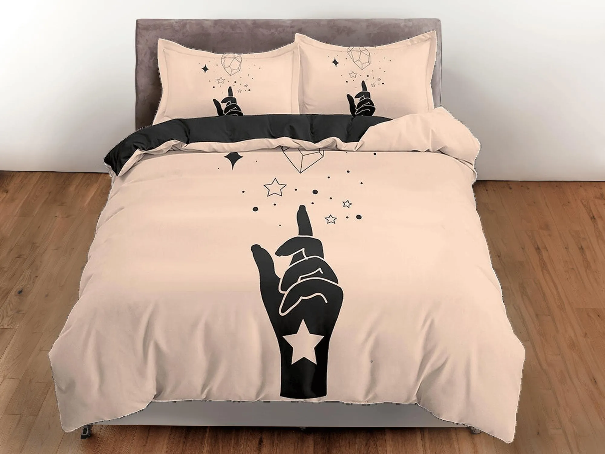 Stars Boho Beige Bedding Minimalist, Zodiac Gift Celestial Dorm Bedding, Astrology Duvet Cover Set, Aesthetic Duvet Cover King Queen Full