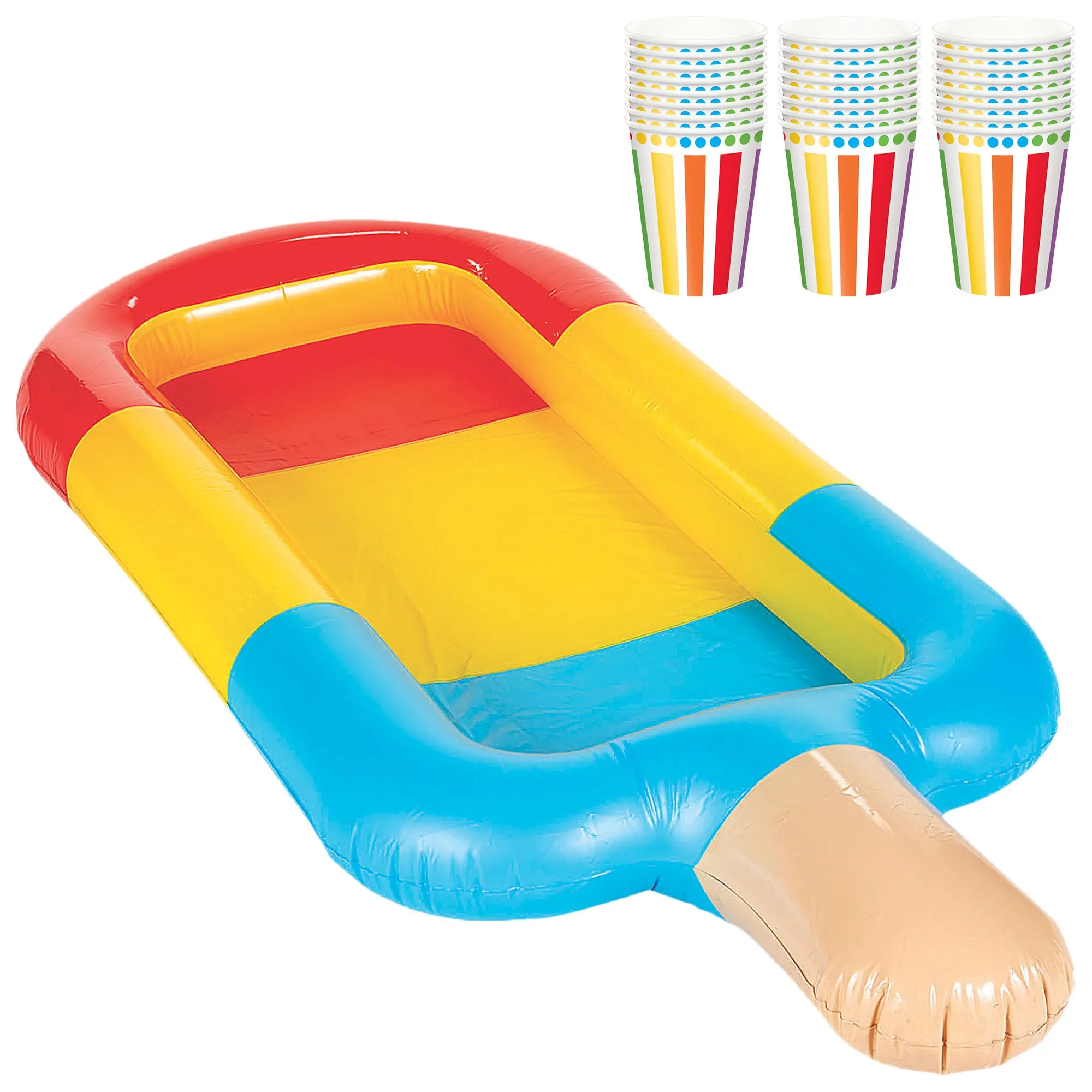 Summer Pool Party Inflatable Popsicle Shaped Cooler and Paper Beverage Cups for 24 Guests