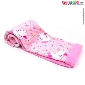 Super Soft Double Layered Blanket One Side Fur & Another Side Velvet with Border & Hello Print for Babies 0-24m Age, Size (102*80 Cm) - Pink