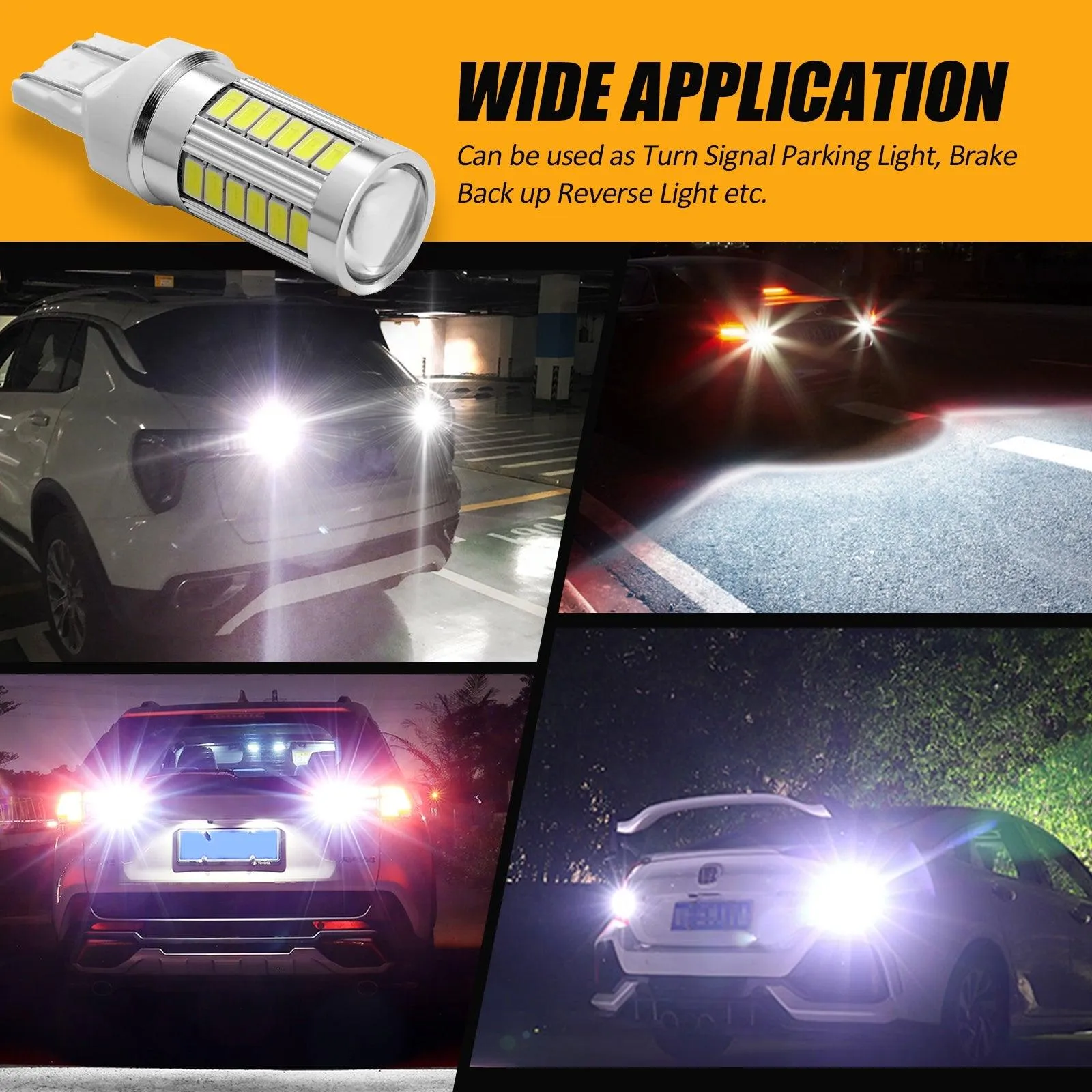 T20 7443 7440 LED  Backup Reverse/Turn Signal/Brake Tail Light 20W 4000LM 6500K White 33LED Series | 2 Bulbs