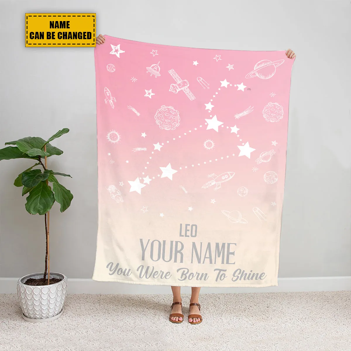 Teesdily | Lion Customized Fleece Blanket Constellation Blanket You Were Born To Shine Fleece Personalized Name Zodiac Blankets Astrology Gifts