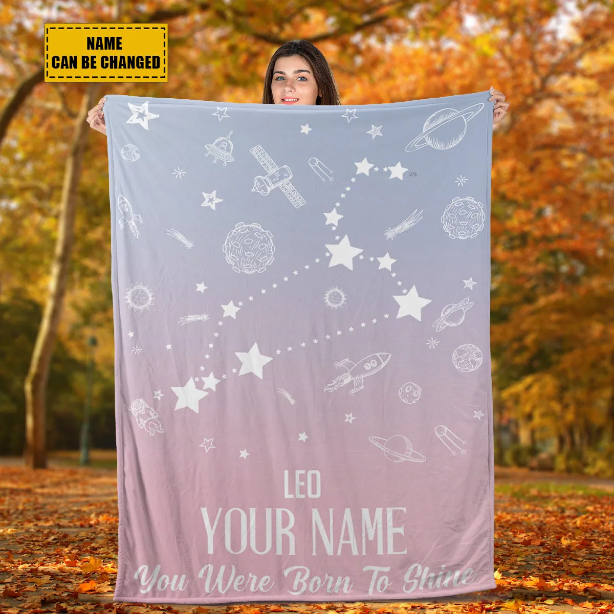 Teesdily | Lion Customized Fleece Blanket Constellation Blanket You Were Born To Shine Fleece Personalized Name Zodiac Blankets Astrology Gifts