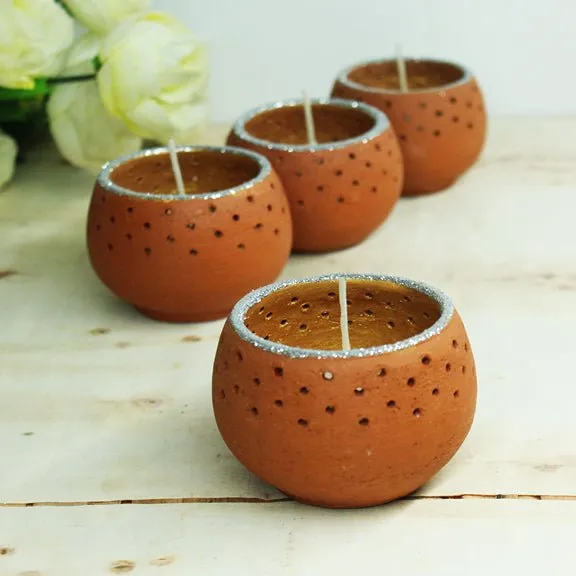 Terracotta Pot Dome Candle Holders | Set of 4   4 Complimentary Candles