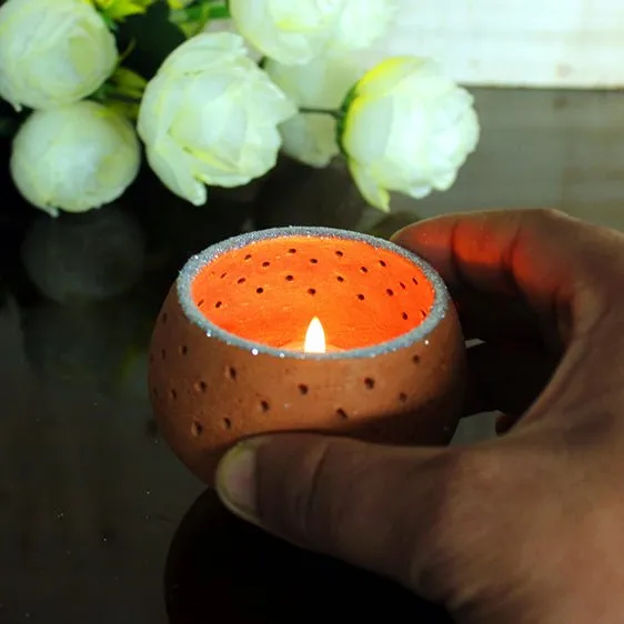 Terracotta Pot Dome Candle Holders | Set of 4   4 Complimentary Candles