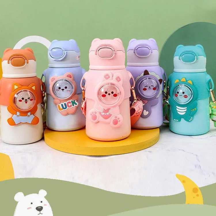 Thermal Stainless Steel School Water Bottle for Kids with Portable Strap