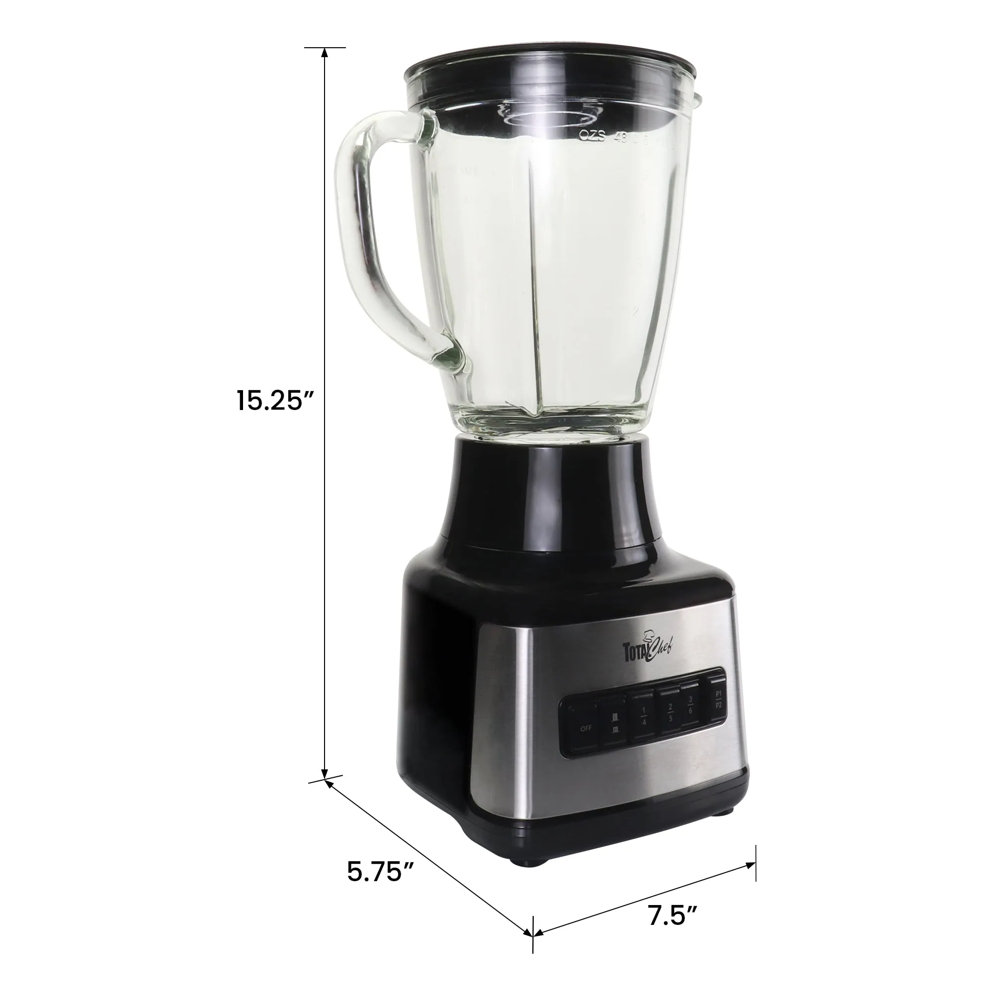 Total Chef 6-Speed Countertop Blender | 6 Cup (1.5L) Glass Jar | 2 Pulse Options | 500W | Stainless Steel Blades | Auto-Clean Function | Puree Crush Blend | Smoothies Shakes Dips | Black & Silver