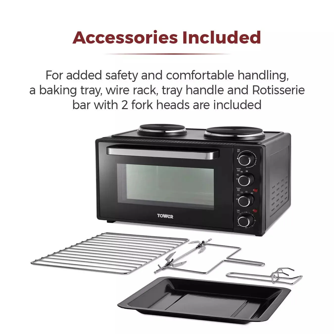 Tower 42 Litre Mini Oven with Hot Plates - Black