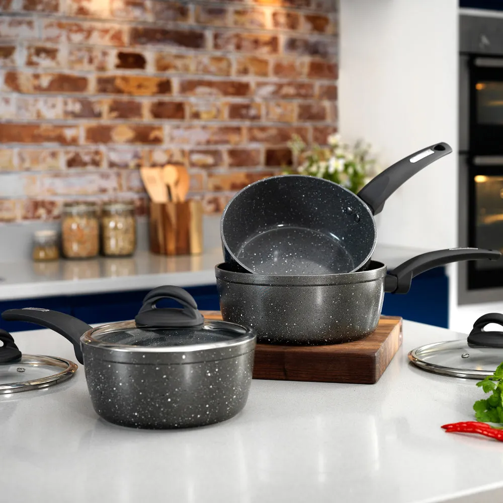 Tower Cerastone 3 Piece Saucepan Set  - Black