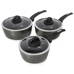 Tower Cerastone 3 Piece Saucepan Set  - Black